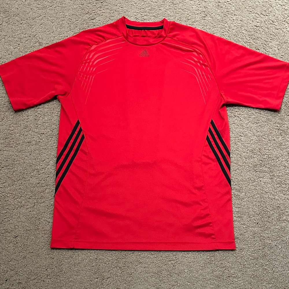 Adidas Men’s Performance Athletic T-Shirt Red Black Stripes Size L
